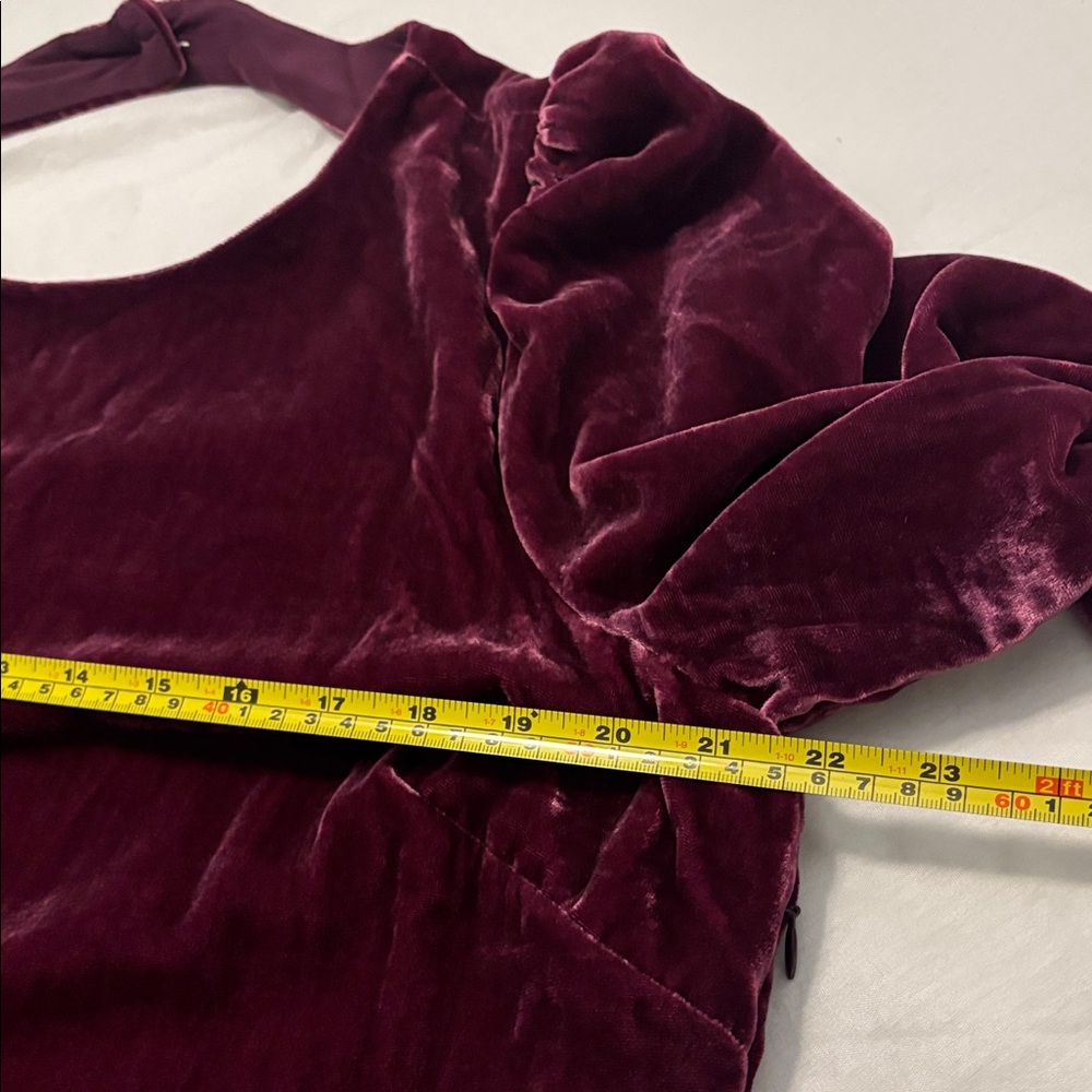 Boden Plum Velvet Open Back Mini Dress SZ 14 rhinestone button long sleeve lined - Picture 8 of 16